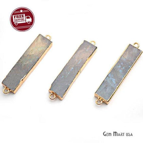 Blue Flash Labradorite Link Connector, 41x9mm Gold Electroplated Rectangle Shape Gemstone Charms Connector (GPLB-50025) - GemMartUSA