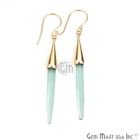 Gold Plated Spike Shape 67x5mm Gemstone Dangle Hook Earring Choose Your Style (90006-1) - GemMartUSA