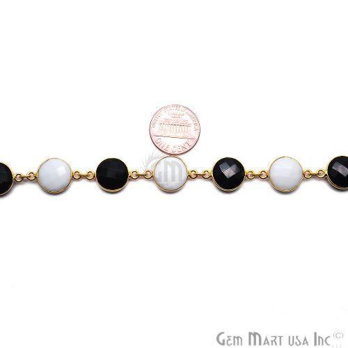 Black Onyx & White Agate 12mm Round Gold Plated Continuous Connector Chain (764279717935)