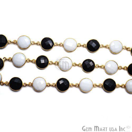 Black Onyx & White Agate 12mm Round Gold Plated Continuous Connector Chain (764279717935)