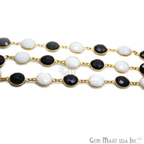 Black Onyx & White Agate 12mm Round Gold Plated Continuous Connector Chain (764279717935)