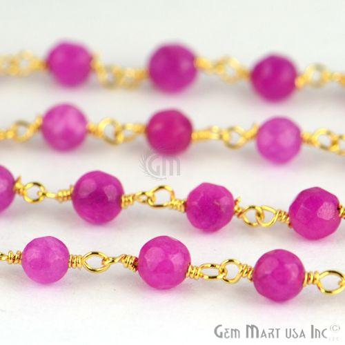 Lavender Jade 4mm Beads Gold Plated Wire Wrapped Rosary Chain (763882831919)