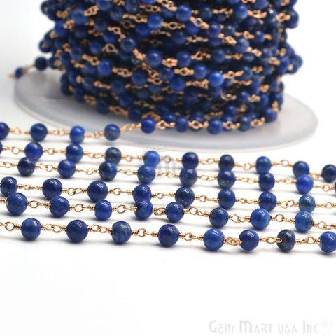 Lapis Lazuli Smooth Beads 4mm Gold Plated Wire Wrapped Rosary Chain