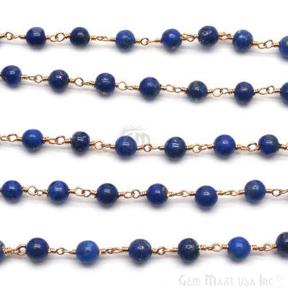 Lapis Lazuli Smooth Beads 4mm Gold Plated Wire Wrapped Rosary Chain