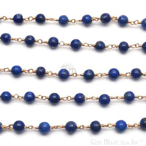 Lapis Lazuli Smooth Beads 4mm Gold Plated Wire Wrapped Rosary Chain
