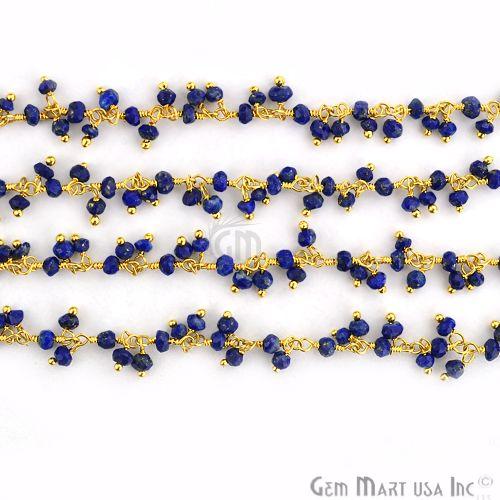 Lapis Lazuli Faceted Beads Gold Wire Wrapped Cluster Dangle Chain (764172075055)