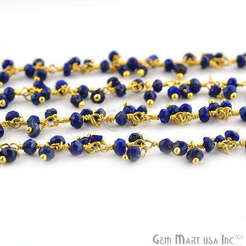 Lapis Lazuli Faceted Beads Gold Wire Wrapped Cluster Dangle Chain (764172075055)