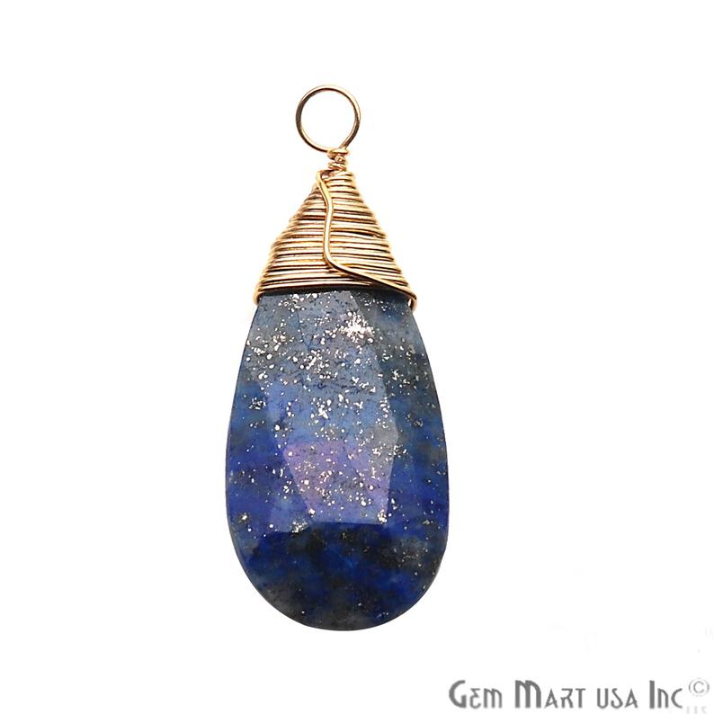 Lapis Lazuli Pear Shape 27x10mm Gold Wire Wrapped Gemstone Connector - GemMartUSA