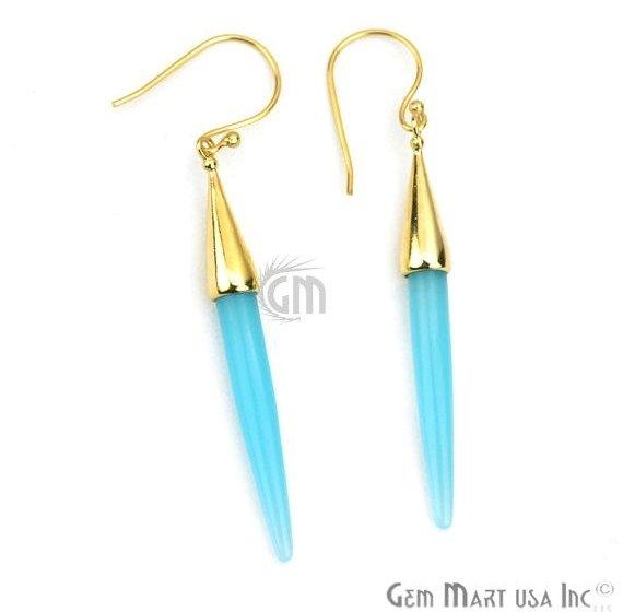 Gold Plated Spike Shape 67x5mm Gemstone Dangle Hook Earring Choose Your Style (90006-1) - GemMartUSA