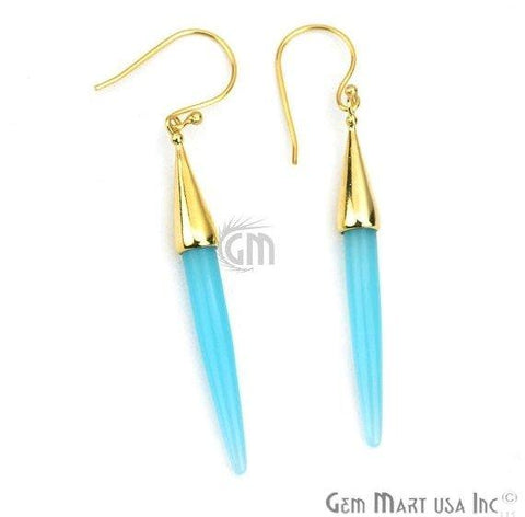 Gold Plated Spike Shape 67x5mm Gemstone Dangle Hook Earring Choose Your Style (90006-1) - GemMartUSA