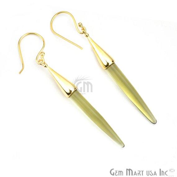 Gold Plated Spike Shape 67x5mm Gemstone Dangle Hook Earring Choose Your Style (90006-1) - GemMartUSA