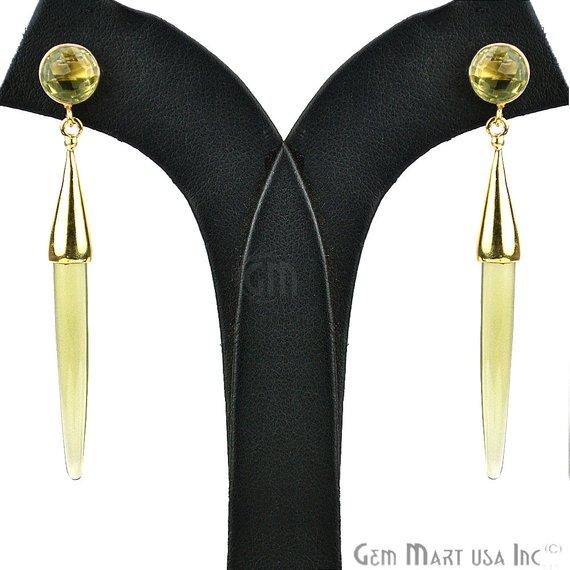 Gold Plated Spike Shape 64x5mm Gemstone Dangle Post Earring Choose Your Style (90007-1) - GemMartUSA