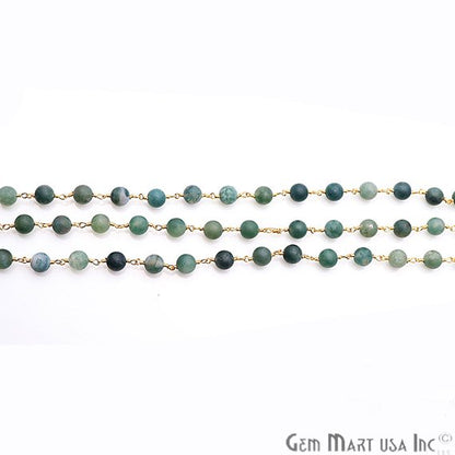 Tree Agate Frosted Gold Plated Wire Wrap Round Bead Jewelry Making Rosary Chain - GemMartUSA