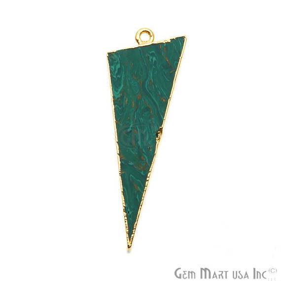 Gold Electroplated 17x45mm Triangle Shape Sediment Jasper Pendant (50059) - GemMartUSA