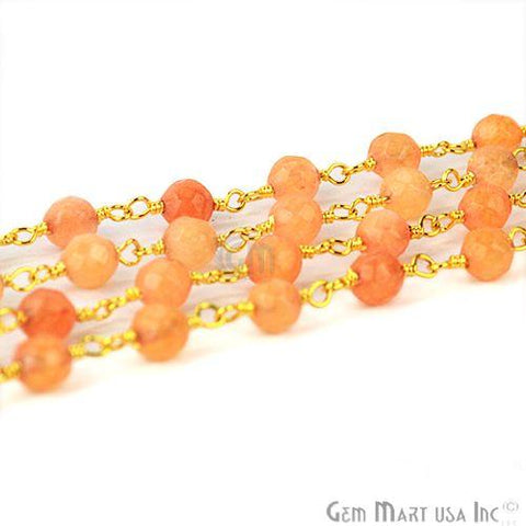 Sunstone Jade 4mm Beads Gold Plated Wire Wrapped Rosary Chain (764016689199)