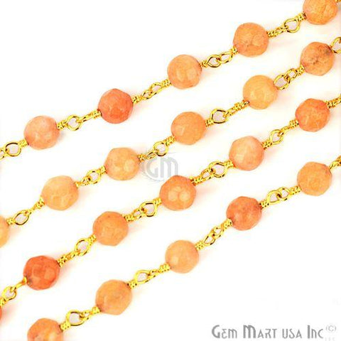Sunstone Jade 4mm Beads Gold Plated Wire Wrapped Rosary Chain (764016689199)