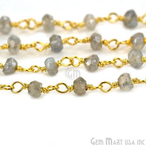 Mistique Labradorite 3-3.5mm Gold Plated Wire Wrapped Rosary Chain (764017836079)