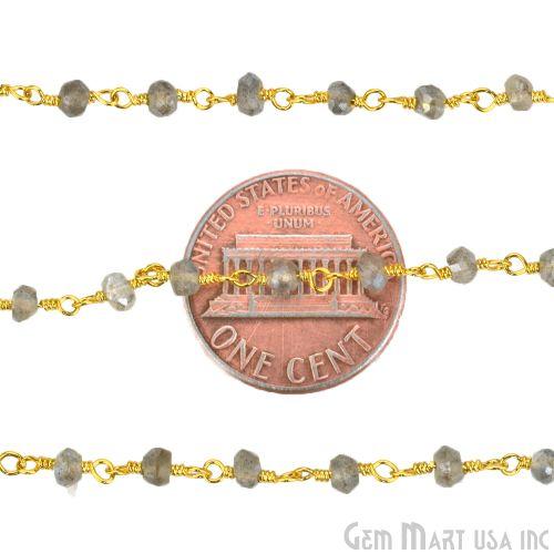Mistique Labradorite 3-3.5mm Gold Plated Wire Wrapped Rosary Chain (764017836079)