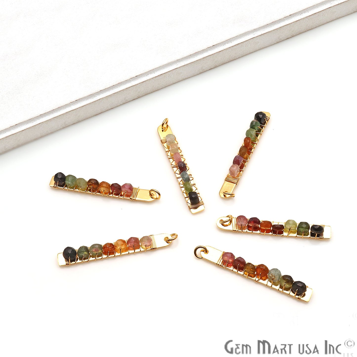 Rectangle 46x6mm Gold Plated Gemstone Connector