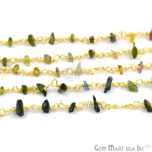 Tourmaline 4-6mm Nugget Chip Gold Wire Wrapped Rosary Chain (763939061807)