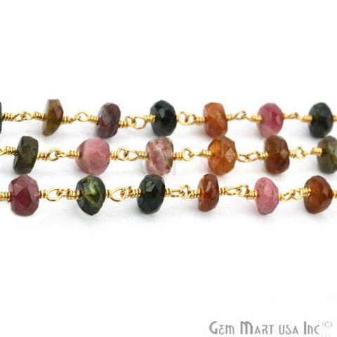 Tourmaline Gold Plated Wire Wrapped Beads Rosary Chain (763939651631)