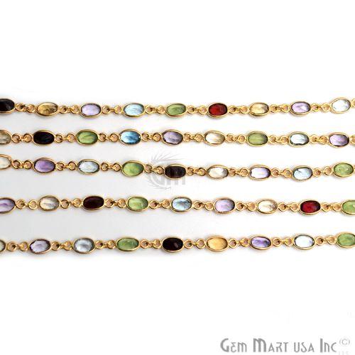 Multi Color 6x4mm Oval Gold Bezel Continuous Connector Chain (763996995631)