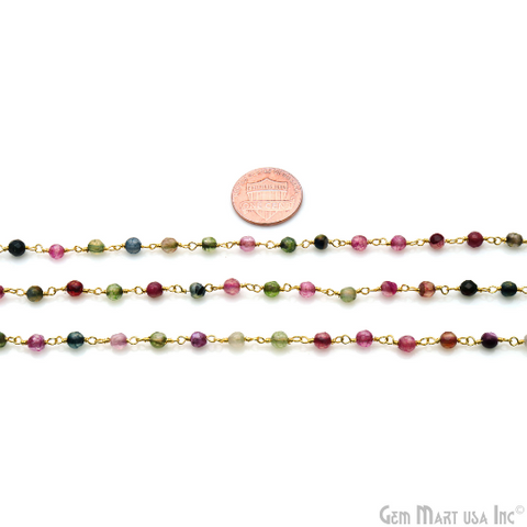 Multi Color Jade 4mm Gold Plated Coin Beads Rosary Chain