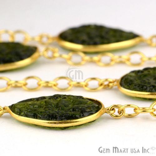 Moldavite 15mm Pears Gold Plated Bezel Link Connector Chain (764281126959)
