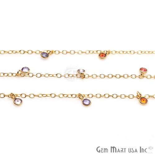 Multi Stone Zircon Round Gold Plated Dangle Rosary Chain