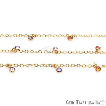 Multi Stone Zircon Round Gold Plated Dangle Rosary Chain