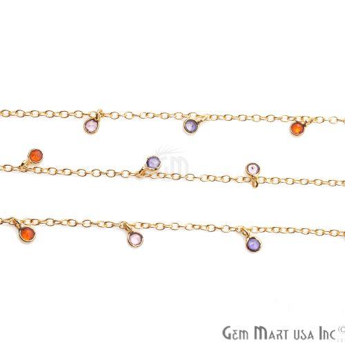 Multi Stone Zircon Round Gold Plated Dangle Rosary Chain