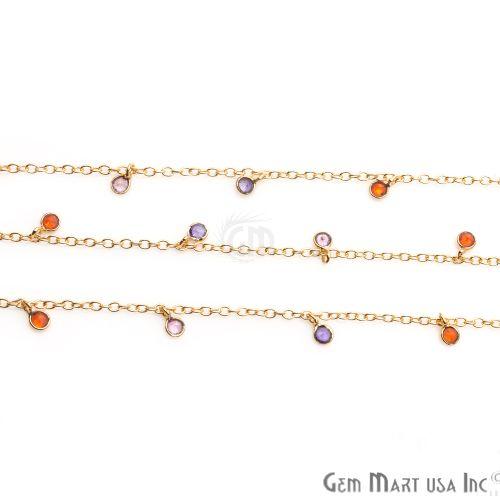 Multi Stone Zircon Round Gold Plated Dangle Rosary Chain