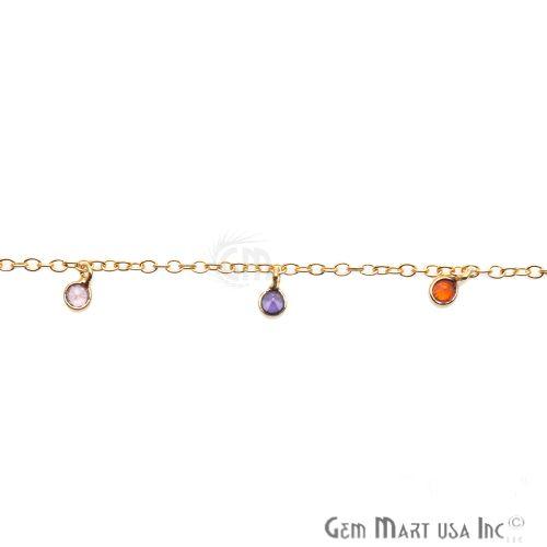 Multi Stone Zircon Round Gold Plated Dangle Rosary Chain