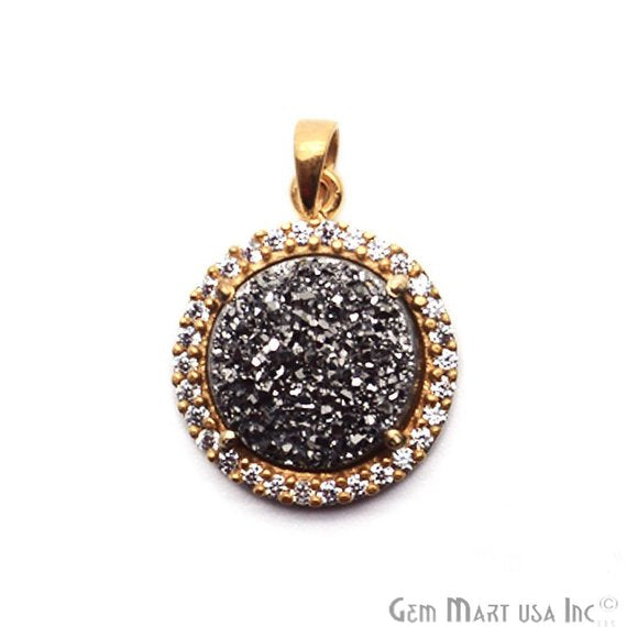 Druzy With Cubic Zircon 12mm Single Bail Gold Plated Necklace Pendant - GemMartUSA