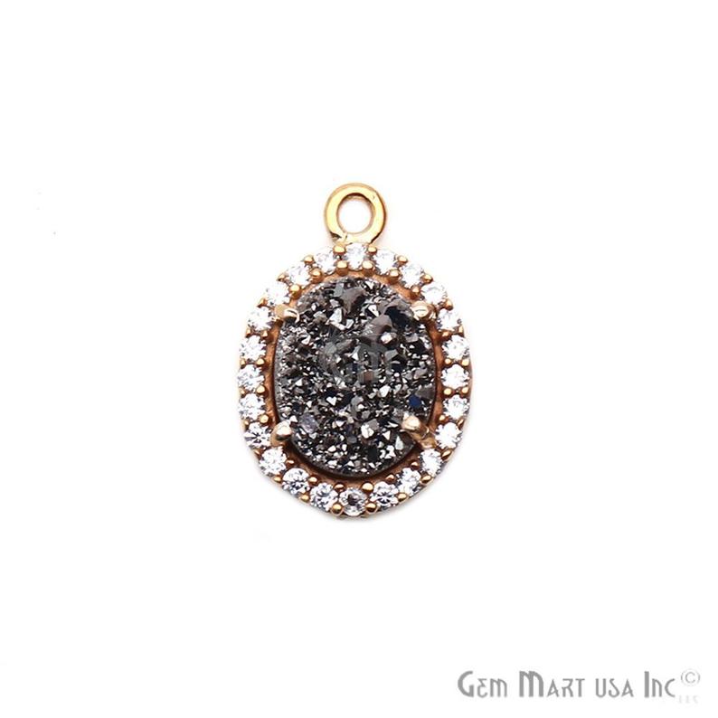 Platinum Druzy 8x10mm Oval Cubic Zircon Pave Connector - GemMartUSA