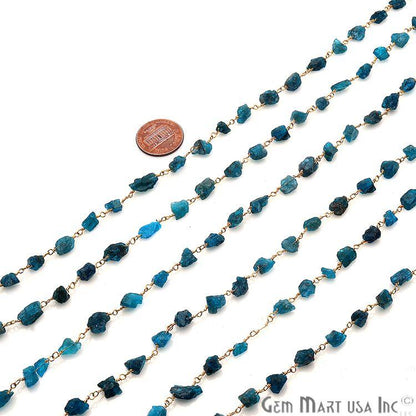 Neon Apatite 6x8mm Nugget Rough Gemstone Gold Wire Wrapped Rosary Chain