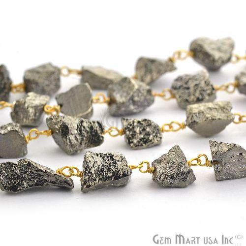 Natural Black Pyrite 6-8mm Rough Nugget Freeform Gold Plated Beads Chain (764029141039)