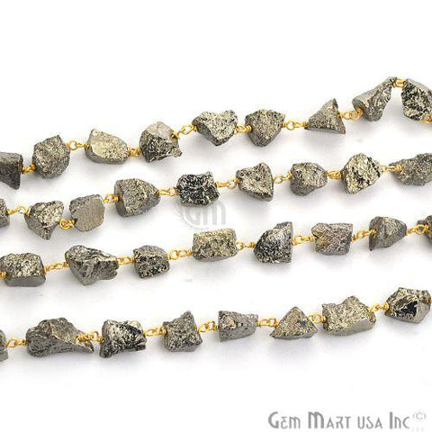 Natural Black Pyrite 6-8mm Rough Nugget Freeform Gold Plated Beads Chain (764029141039)