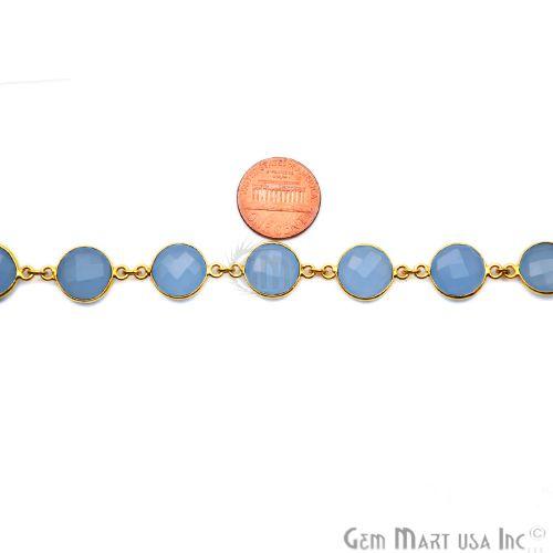Natural Chalcedony 12mm Round Gold Bezel Continuous Connector Chain (764282077231)