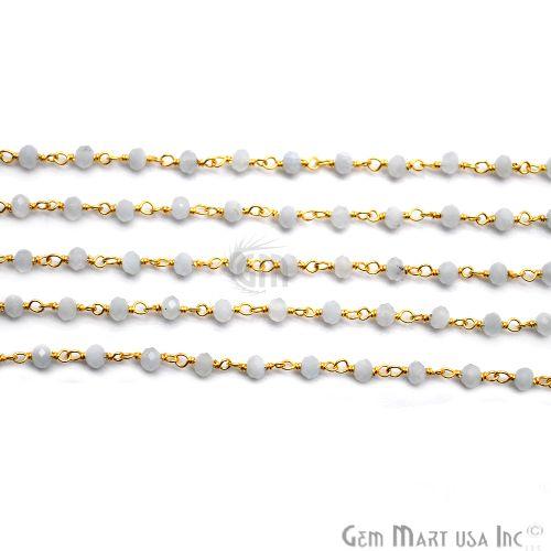 Natural Chalcedony Gold Plated Wire Wrapped Gemstone Beads Rosary Chain (764029534255)
