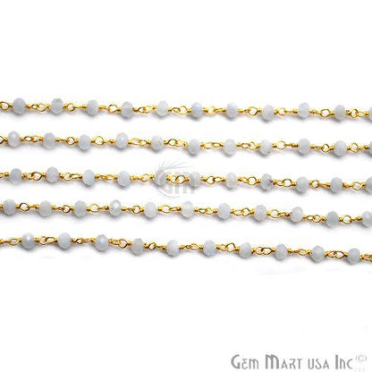 Natural Chalcedony Gold Plated Wire Wrapped Gemstone Beads Rosary Chain (764029534255)