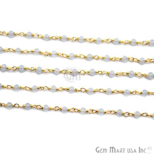 Natural Chalcedony Gold Plated Wire Wrapped Beads Rosary Chain (764030025775)