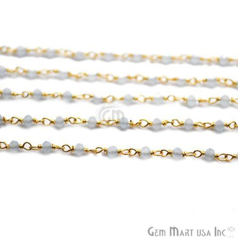 Natural Chalcedony Gold Plated Wire Wrapped Beads Rosary Chain (764030025775)
