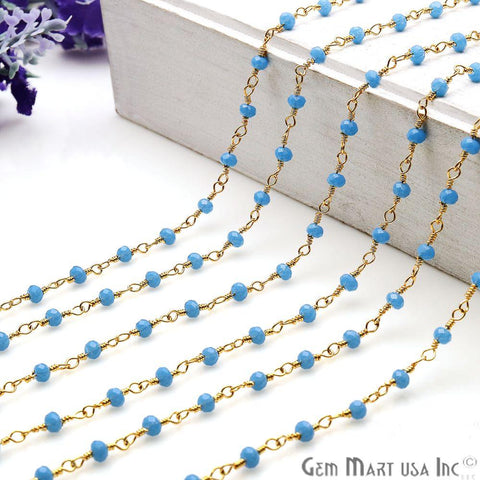 Tanzanite Chalcedony 2.5-3mm Gemstone Gold Wire Wrapped Bead Rosary Chain