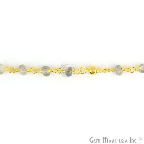 Labradorite & Golden Pyrite Beads 3-3.5mm Gold Wire Wrap Rosary Chain