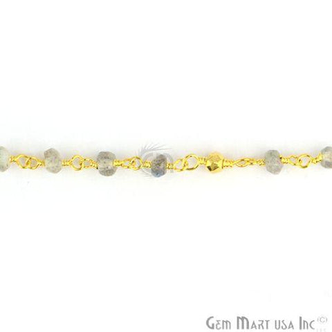 Labradorite & Golden Pyrite Beads 3-3.5mm Gold Wire Wrap Rosary Chain