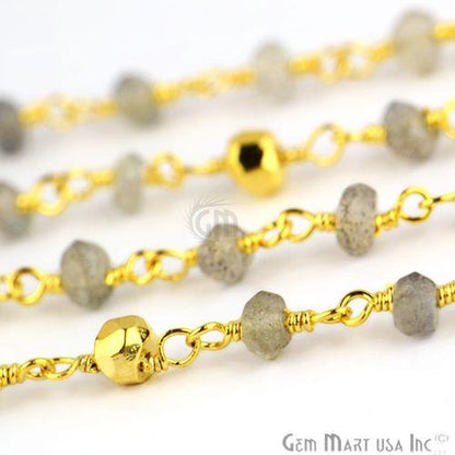 Labradorite & Golden Pyrite Beads 3-3.5mm Gold Wire Wrap Rosary Chain