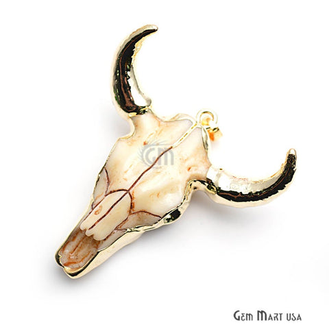 Longhorn Resin Cattle Pendant, Gold Electroplated Bull Skull Horn Pendant, Bull Cattle Pendant - GemMartUSA