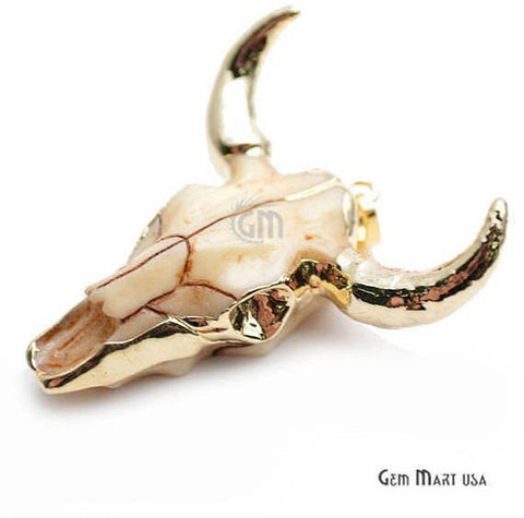 Longhorn Resin Cattle Pendant, Gold Electroplated Bull Skull Horn Pendant, Bull Cattle Pendant - GemMartUSA