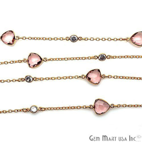 Pink Amethyst With Crystal 10mm Gold Plated Bezel Link Connector Chain